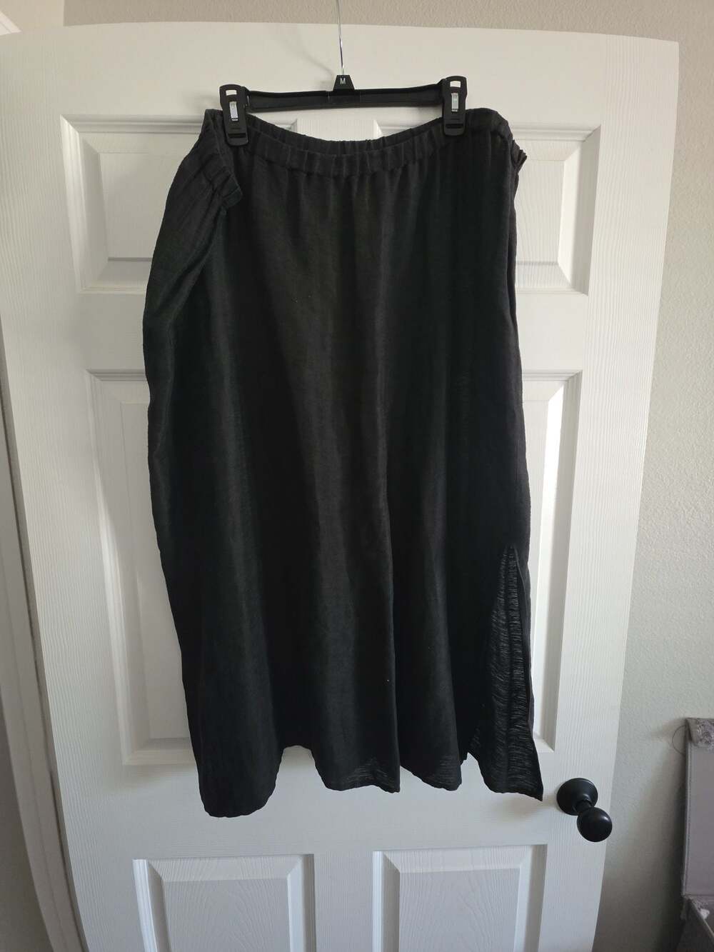 Eileen Fisher Woman 2X Black Linen Midi Skirt Side Slit Lagenlook EUC